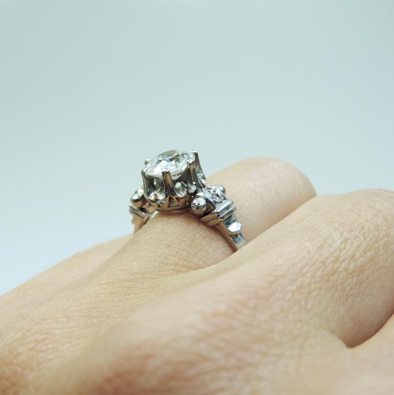 Women's or Men's Edwardian Platinum Contemporary Handmade Diamond Engagement Ring