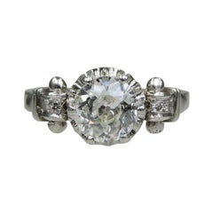 Retro Edwardian Platinum Contemporary Handmade Diamond Engagement Ring