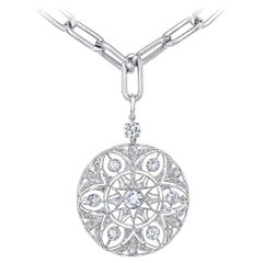 Edwardian Platinum Detachable Medallion Pendant Brooch & New Gold Link Necklace