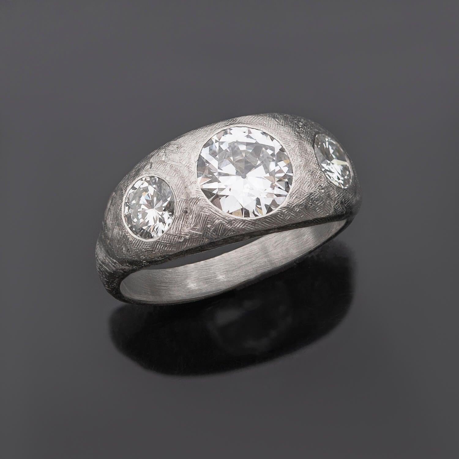 Old European Cut Edwardian Platinum Diamond 3-Stone Ring 2.25ctw