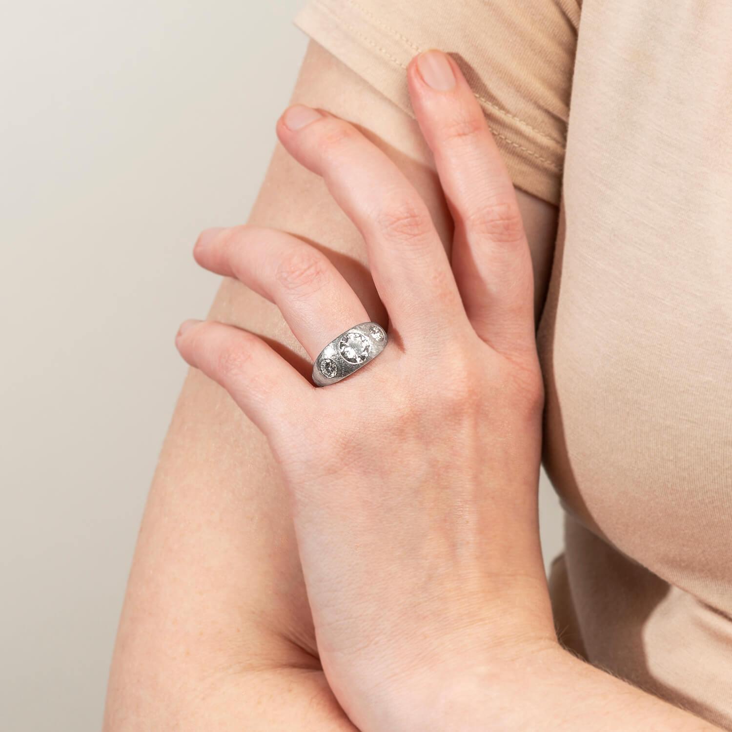 Women's or Men's Edwardian Platinum Diamond 3-Stone Ring 2.25ctw