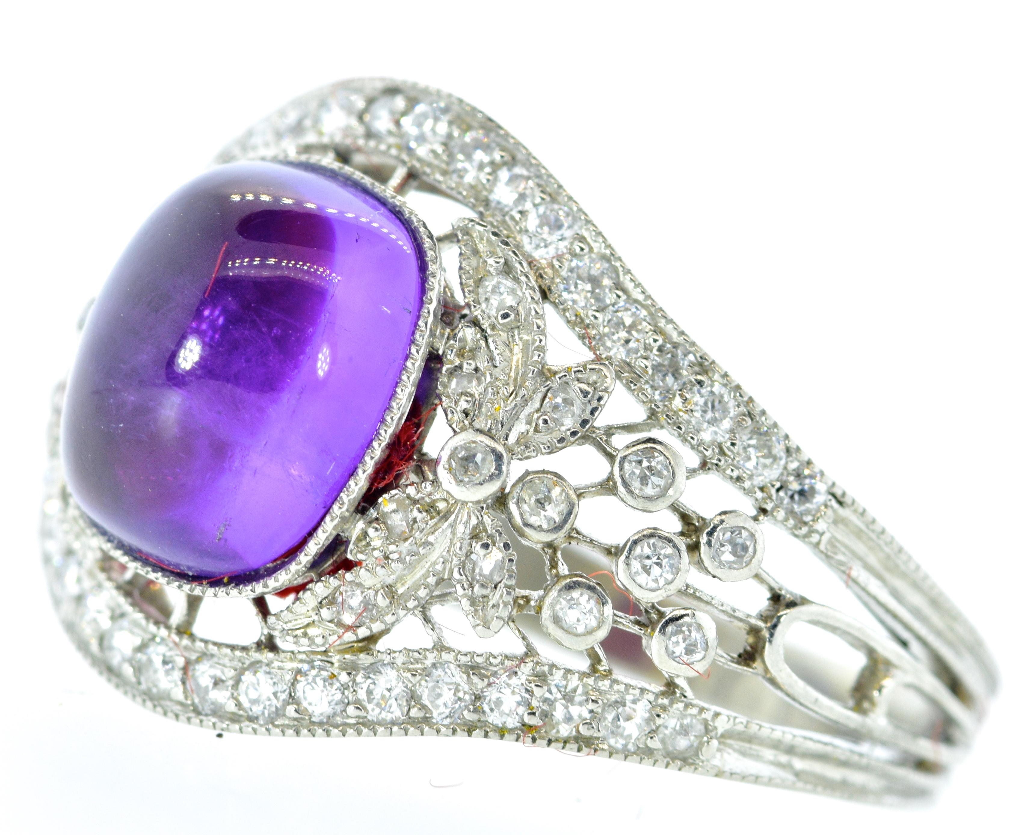 Edwardian Platinum, Diamond and Amethyst Ring, circa 1918 In Excellent Condition In Aspen, CO