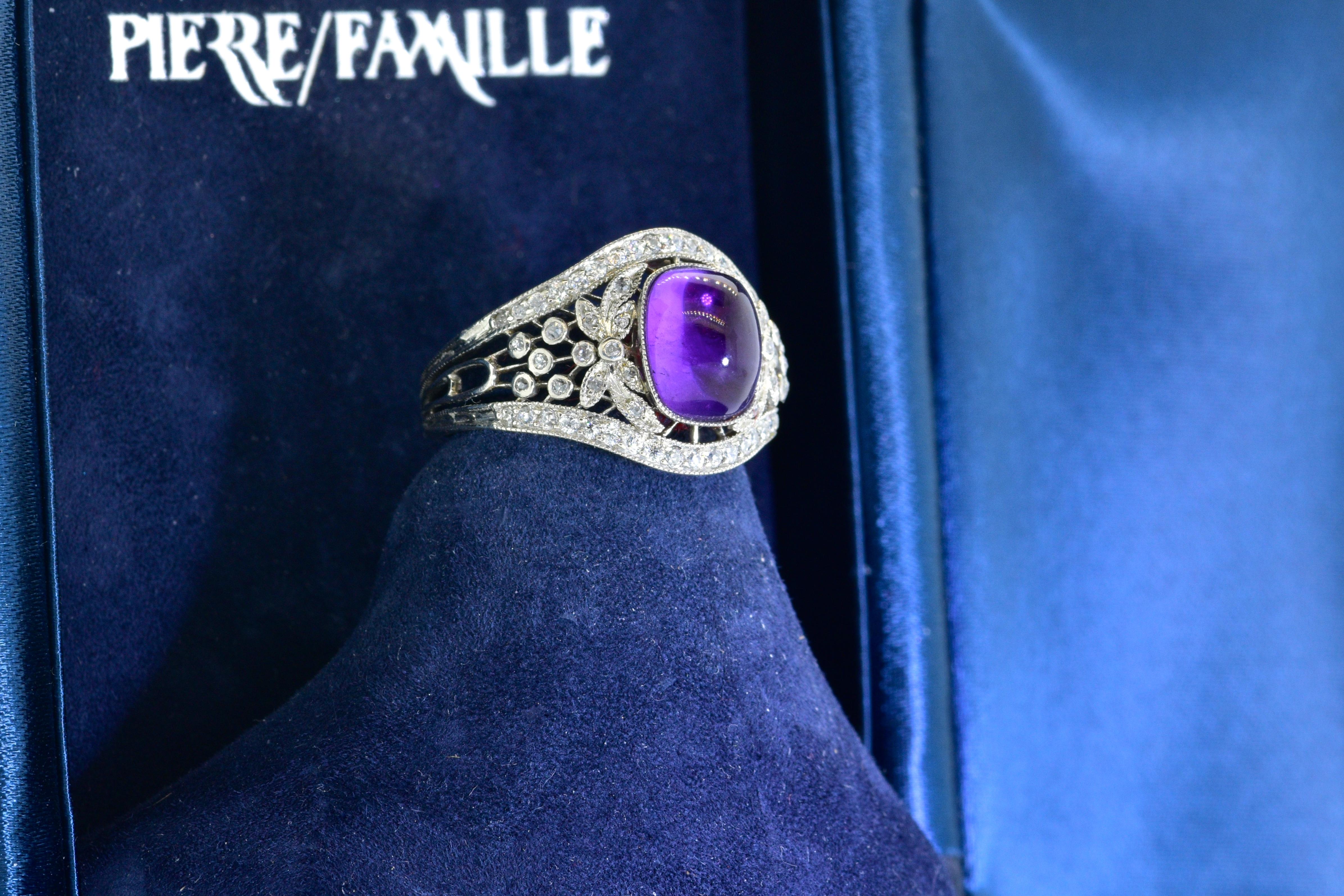 Edwardian Platinum, Diamond and Amethyst Ring, circa 1918 4