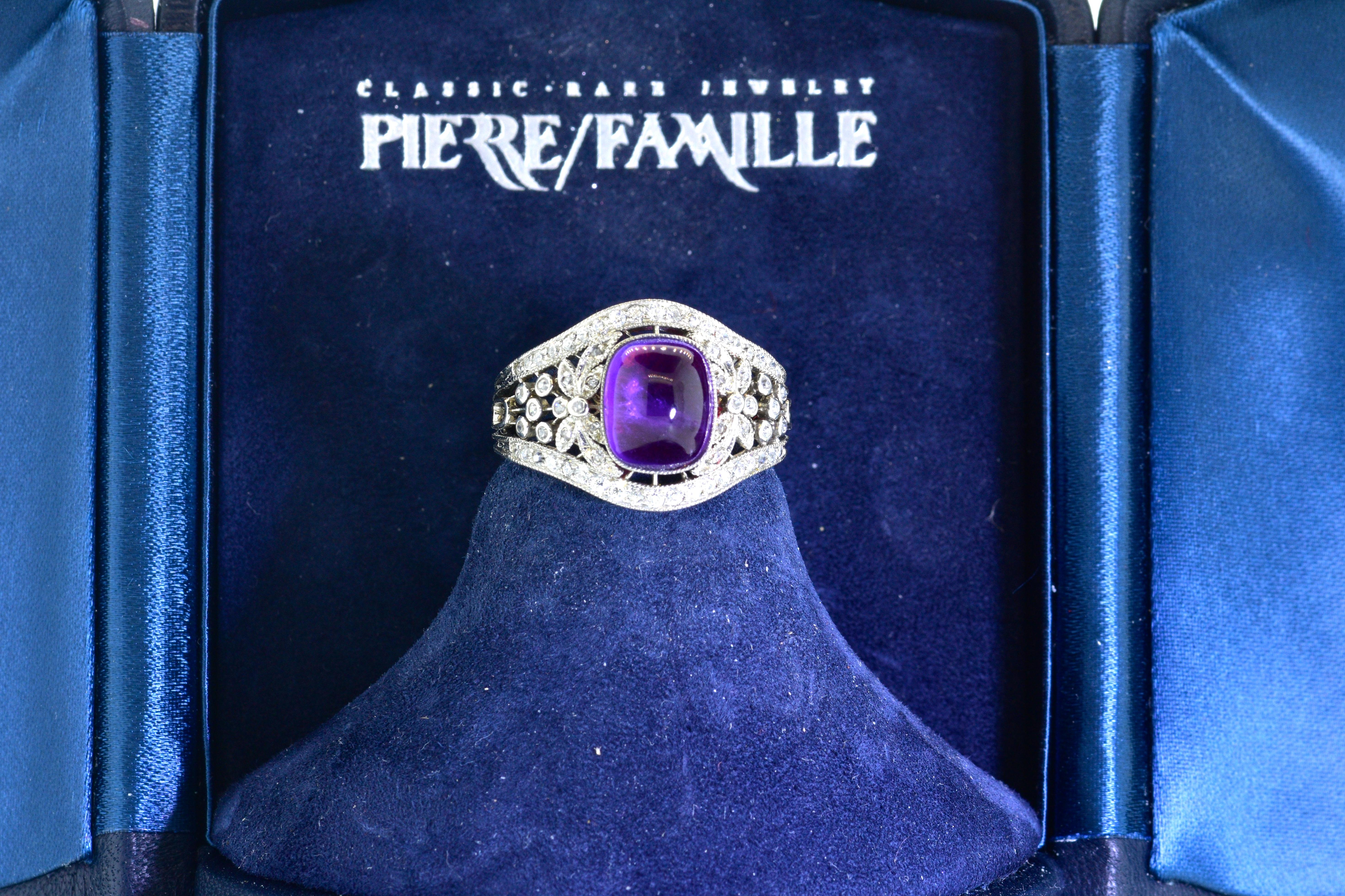 Edwardian Platinum, Diamond and Amethyst Ring, circa 1918 5