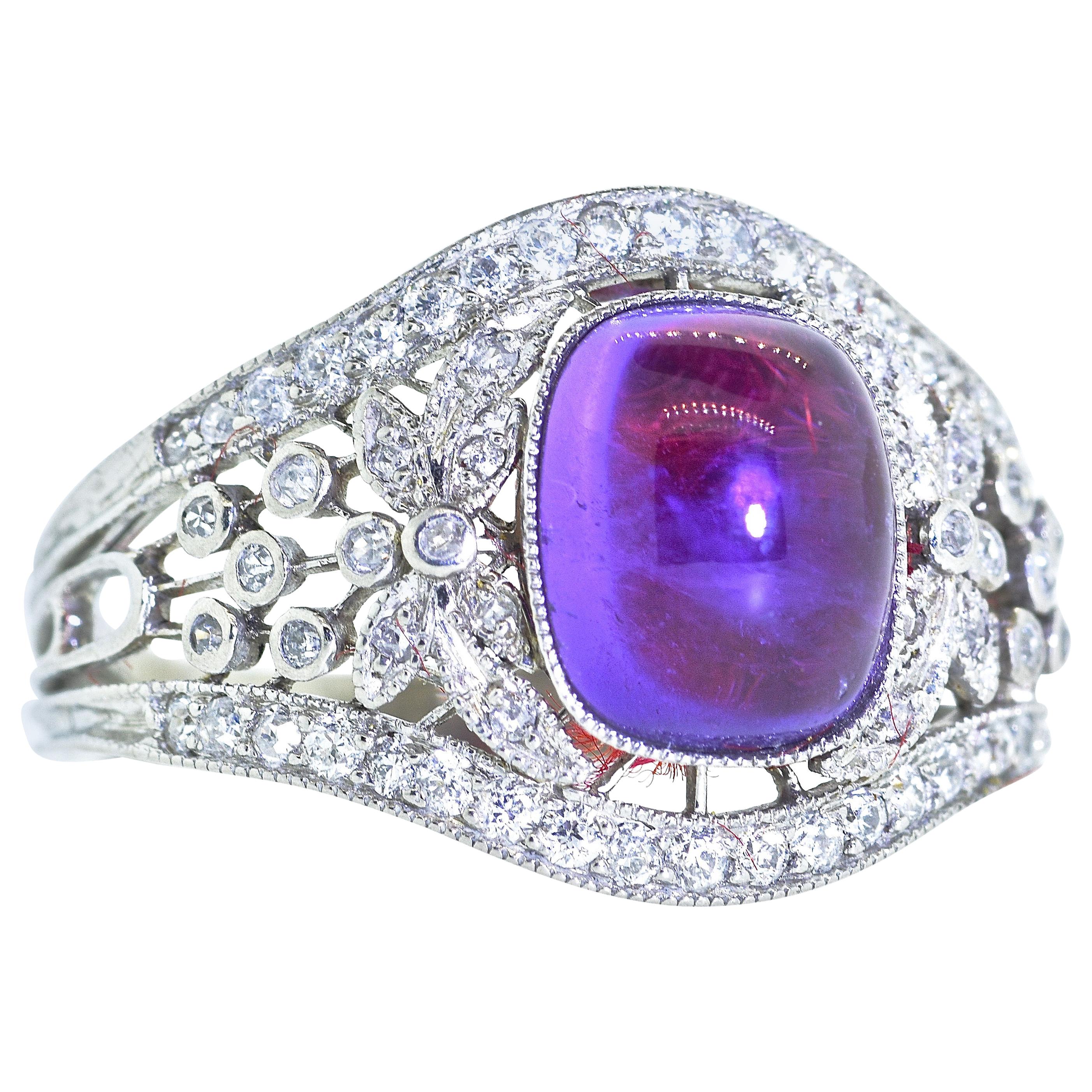 Edwardian Platinum, Diamond and Amethyst Ring, circa 1918