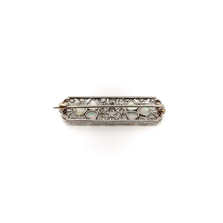Edwardian Platinum Diamond and Heart Shaped Opal Brooch or Pendant For Sale 1