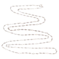 Edwardian Platinum Diamond and Pearl Chain 52"