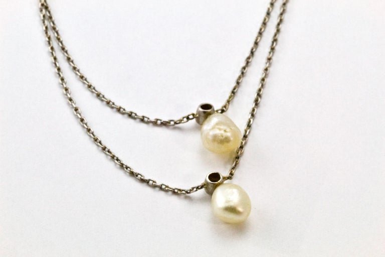 Edwardian Platinum Diamond and Pearl Double Strand Necklace For Sale at ...