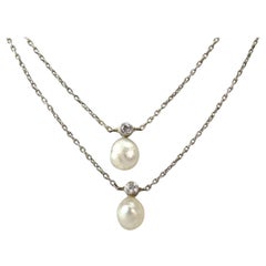 Edwardian Platinum Diamond and Pearl Double Strand Necklace