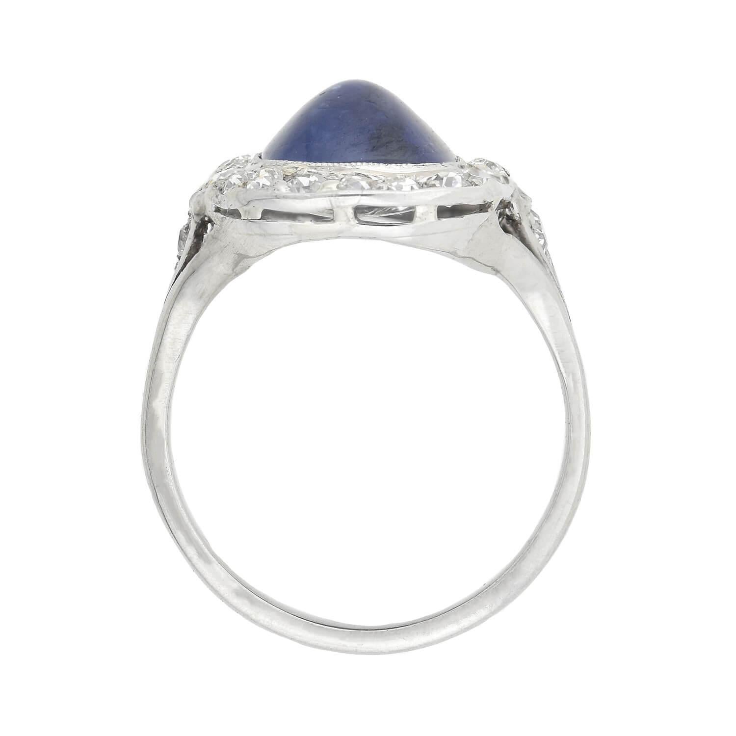 Cabochon Edwardian Platinum Diamond and Sapphire 3ctw+ Center For Sale