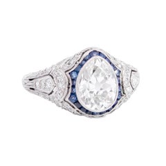 Edwardian Platinum Diamond and Sapphire Engagement Ring 1.39ct