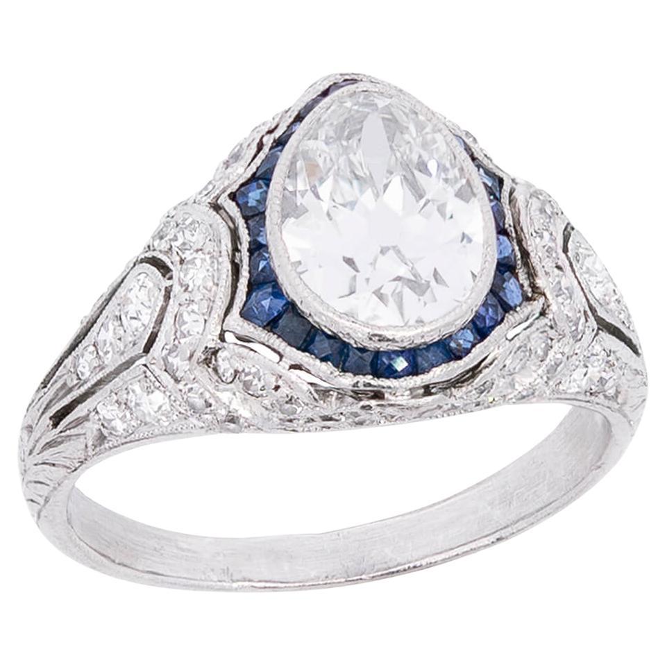 Edwardian Platinum Diamond and Sapphire Engagement Ring 1.39ct For Sale