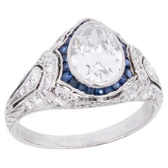 Antique Edwardian Platinum Diamond and Sapphire Engagement Ring 1.39ct