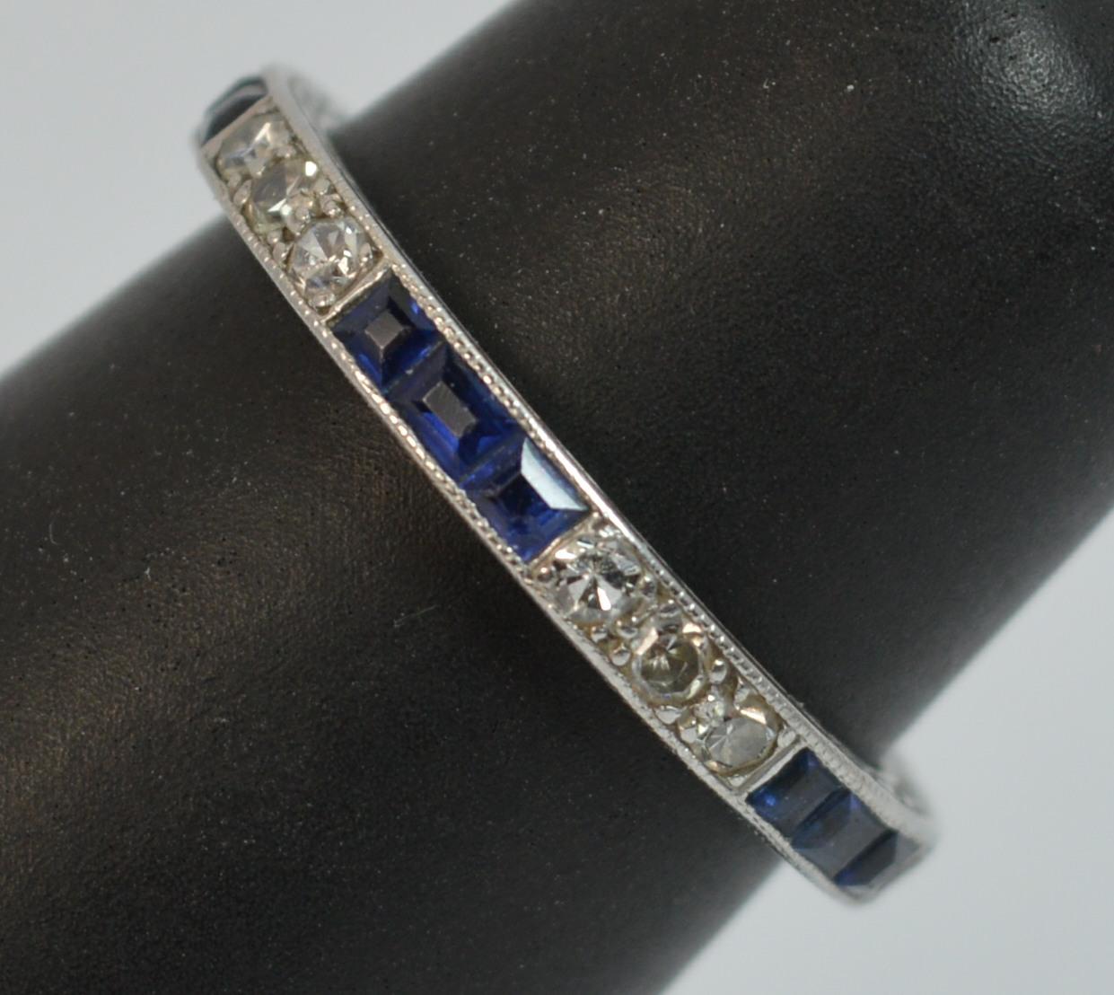 Edwardian Platinum Diamond and Sapphire Full Eternity Band or Stack Ring 6