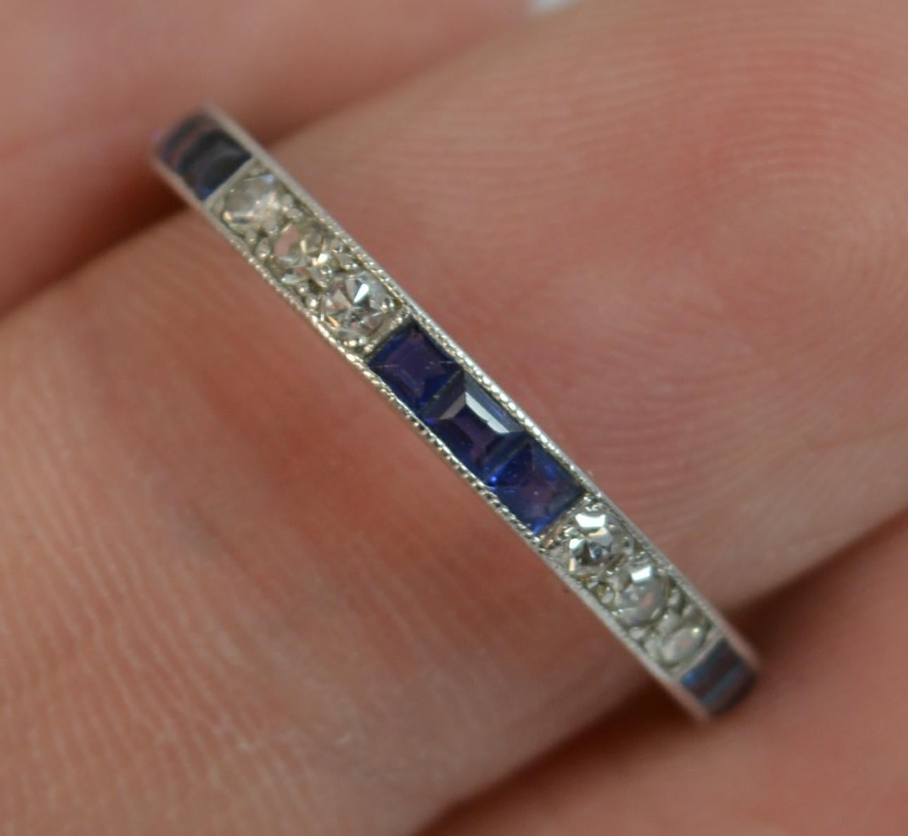 Edwardian Platinum Diamond and Sapphire Full Eternity Band or Stack Ring In Excellent Condition In St Helens, GB