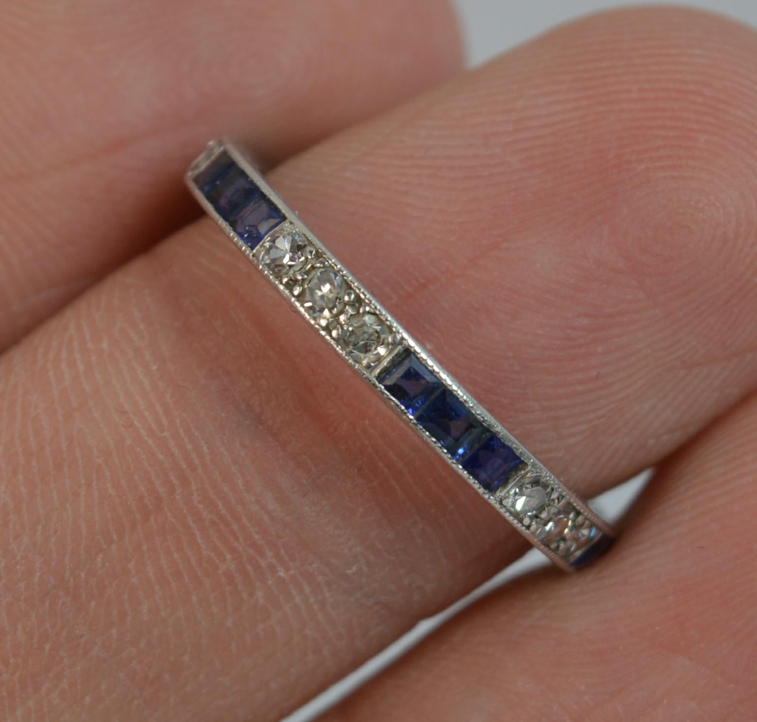 Women's or Men's Edwardian Platinum Diamond and Sapphire Full Eternity Band or Stack Ring