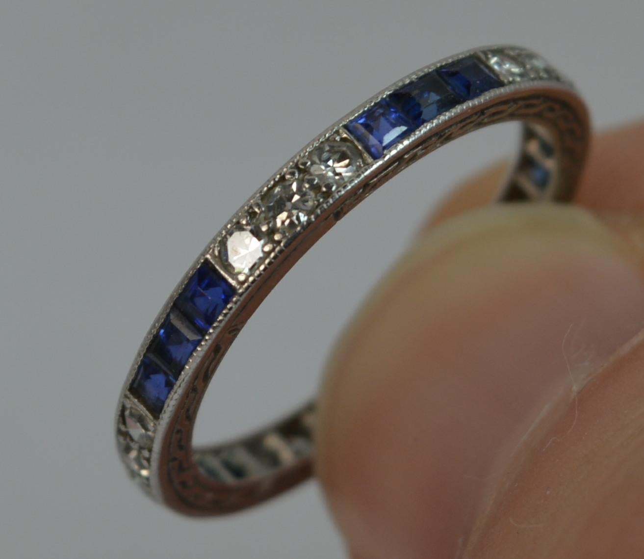 Edwardian Platinum Diamond and Sapphire Full Eternity Band or Stack Ring 3