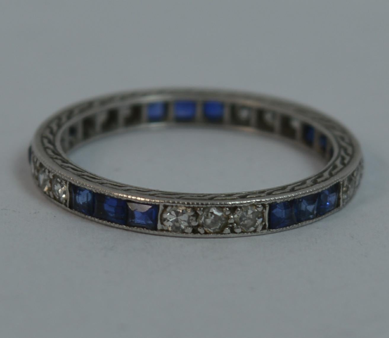 Edwardian Platinum Diamond and Sapphire Full Eternity Band or Stack Ring 4
