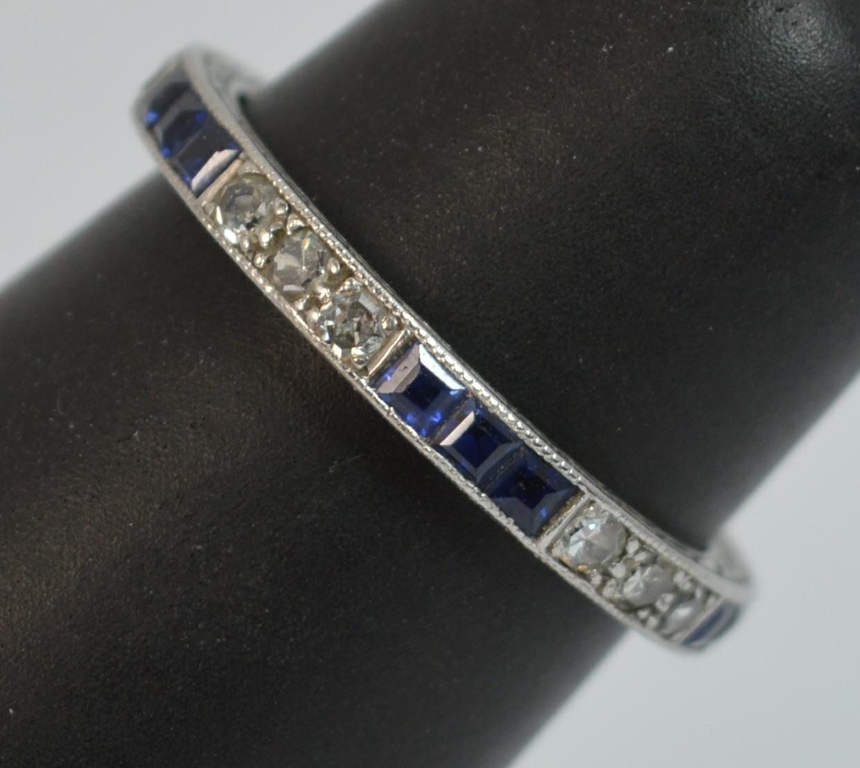 Edwardian Platinum Diamond and Sapphire Full Eternity Band or Stack Ring 5