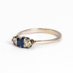 Edwardian Platinum Diamond and Sapphire Three-Stone Ring