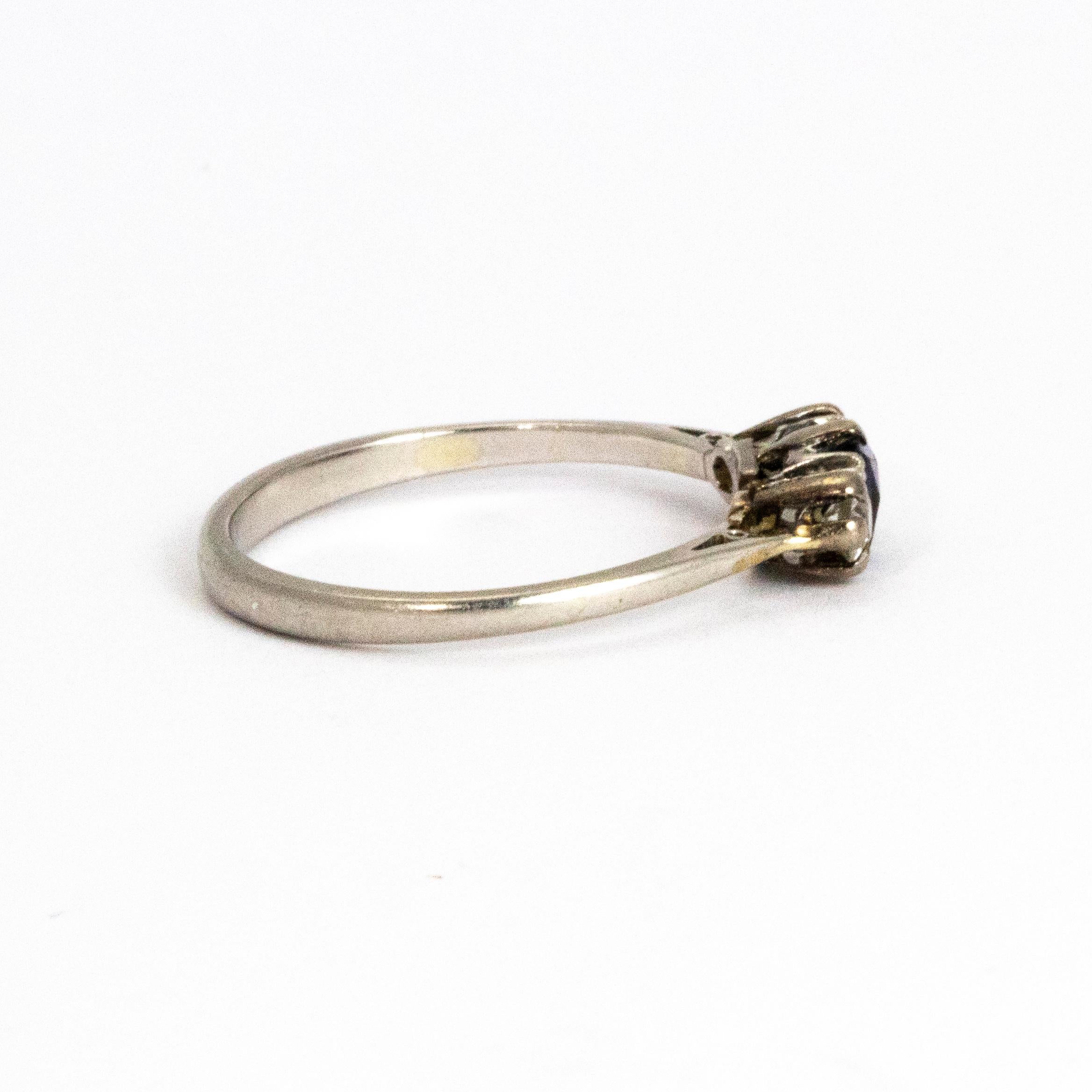 Women's or Men's Edwardian Platinum Diamond and Sapphire Three-Stone Ring