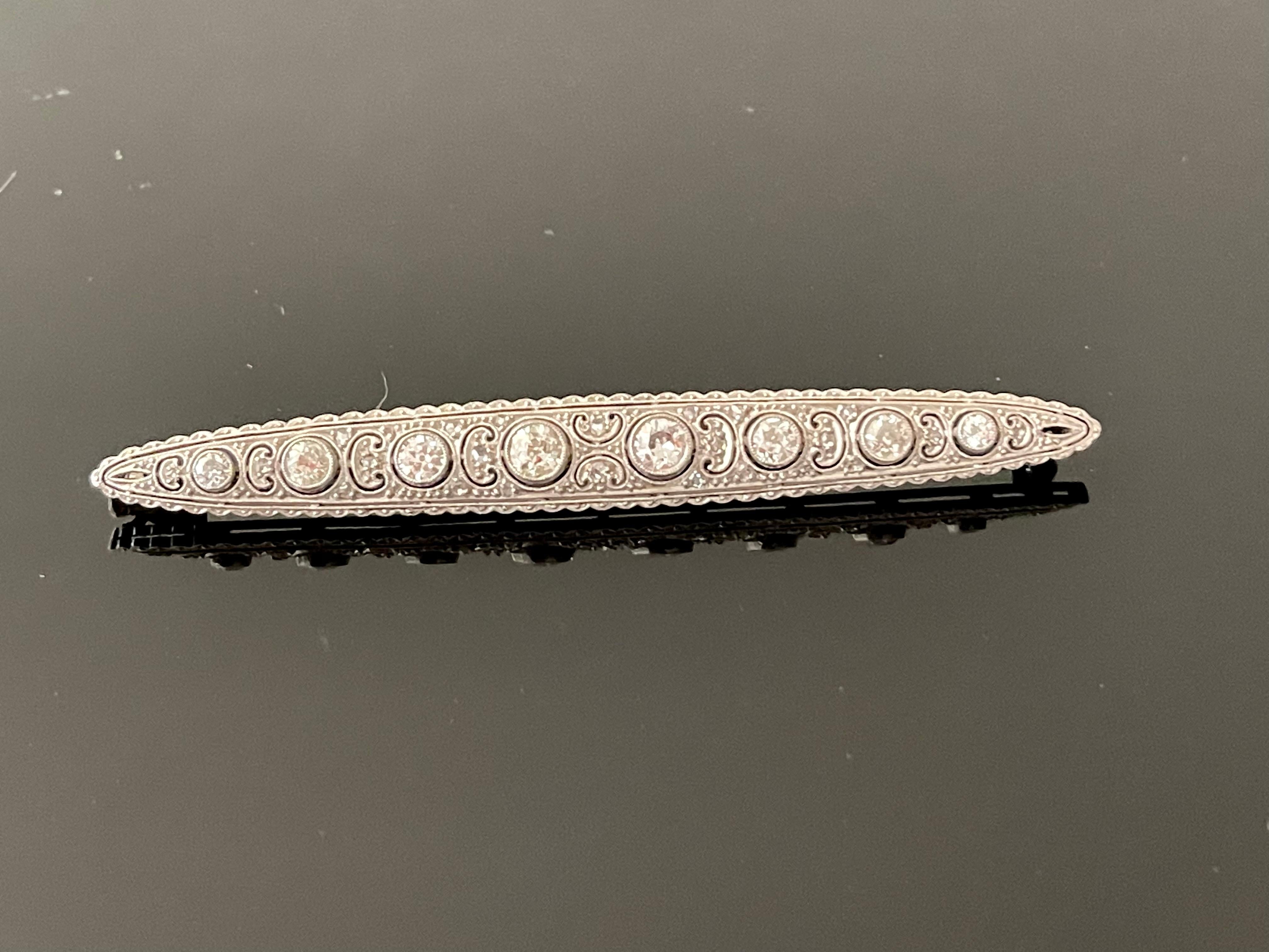 Edwardian Platinum Diamond Bar Brooch Pin For Sale 4