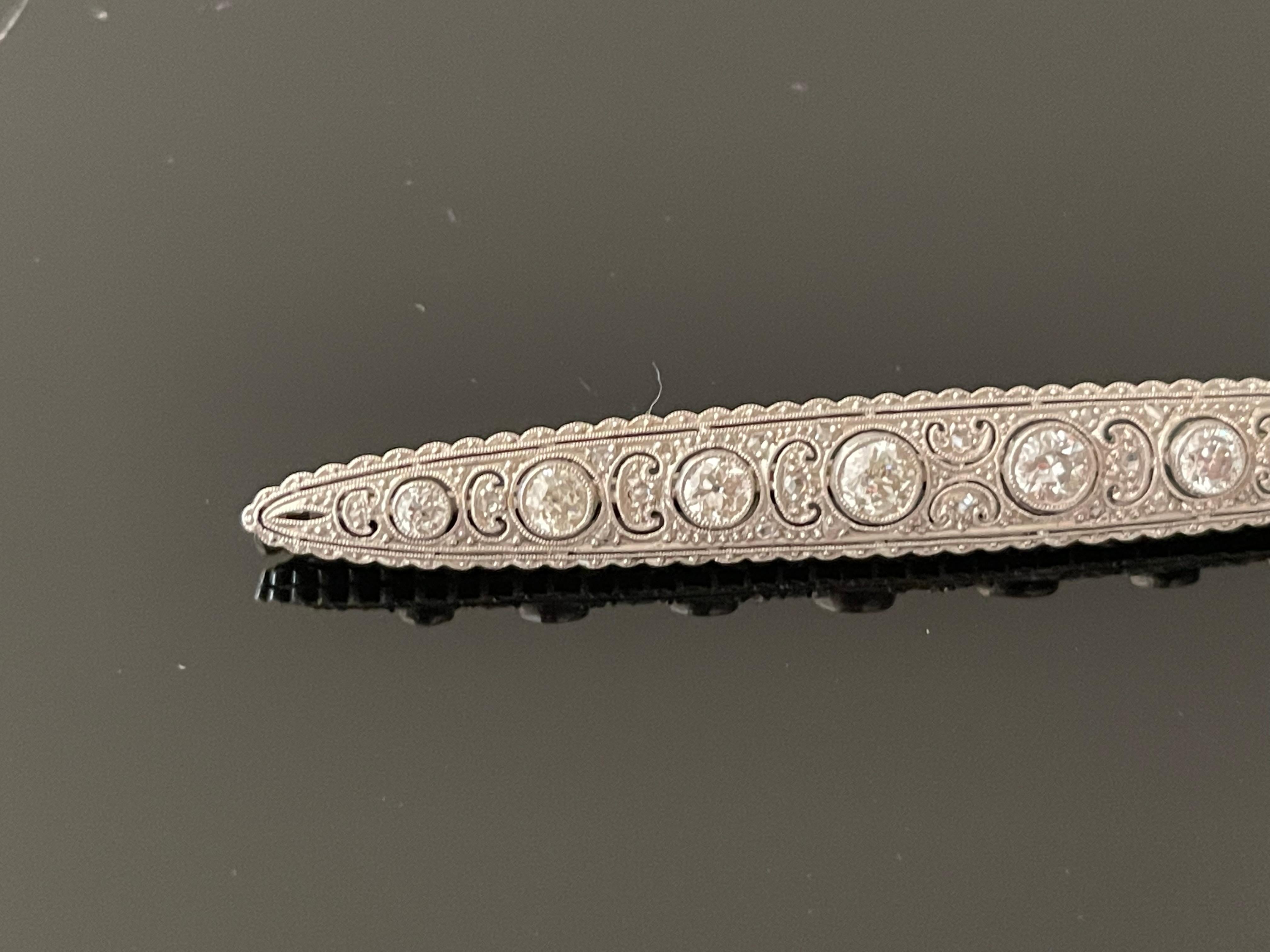 Edwardian Platinum Diamond Bar Brooch Pin For Sale 2