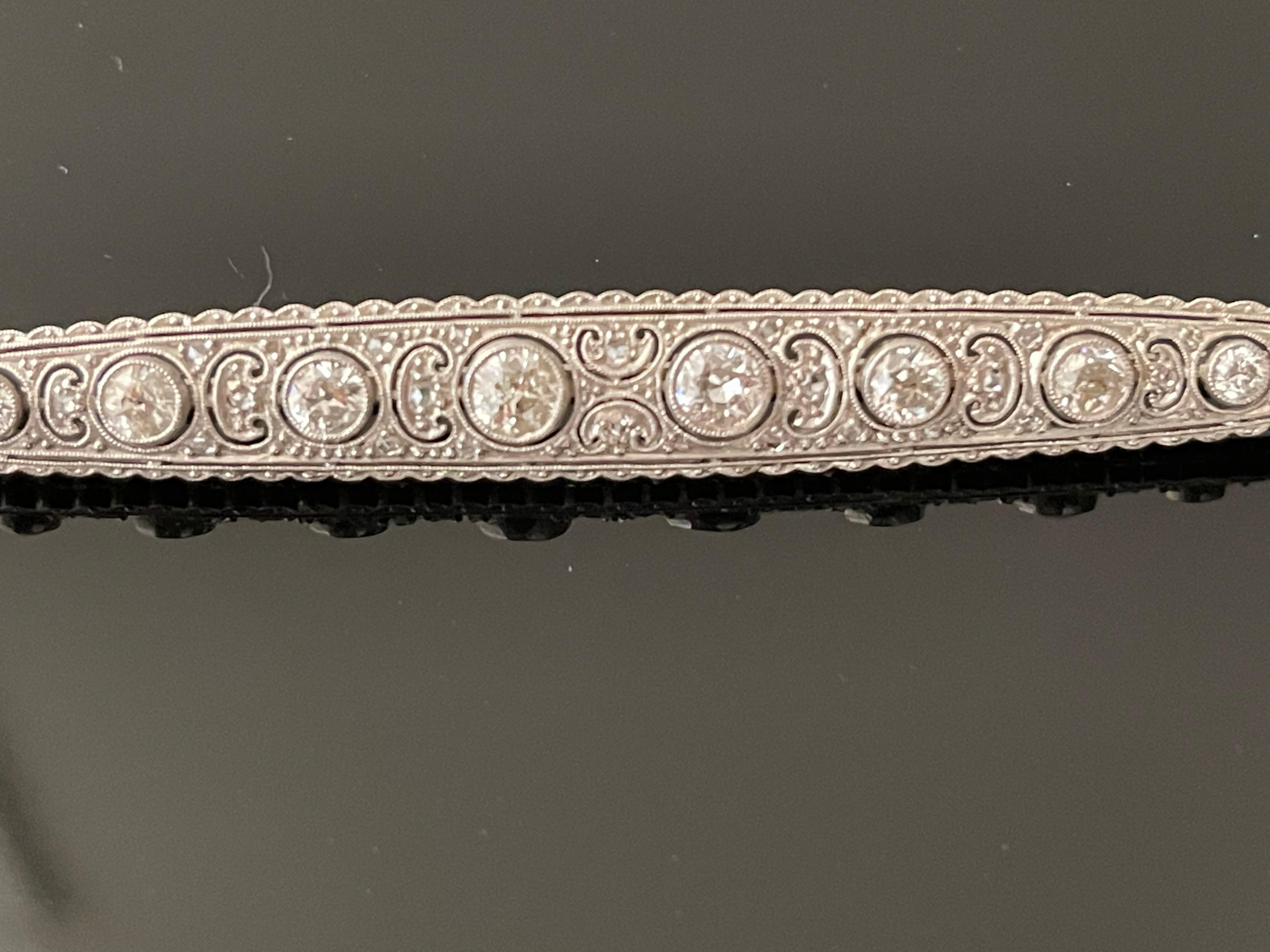 Edwardian Platinum Diamond Bar Brooch Pin For Sale 3