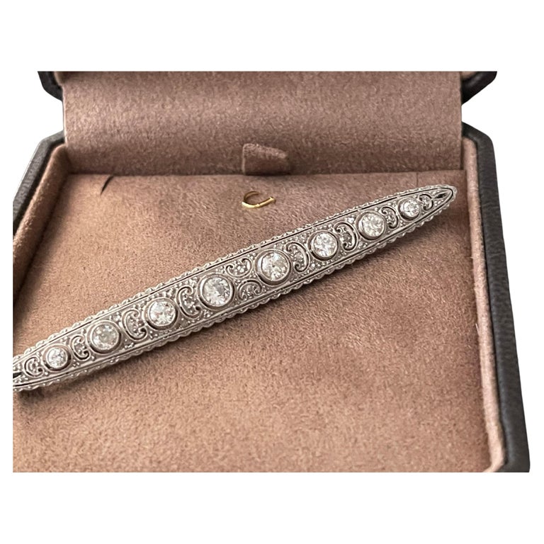 Edwardian Platinum Diamond Bar Brooch Pin For Sale
