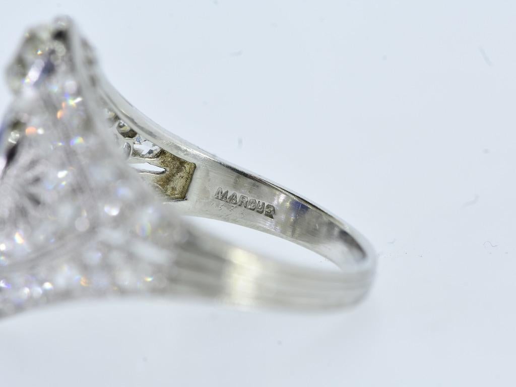 Edwardian Platinum Diamond & Certified, AGL, Unheated Sapphire Ring Marcus & Co. For Sale 4