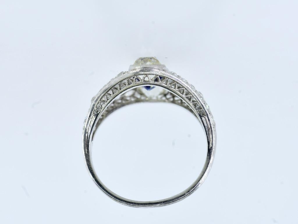 Edwardian Platinum Diamond & Certified, AGL, Unheated Sapphire Ring Marcus & Co. For Sale 5