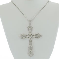 Edwardian Platinum Diamond Cross Pendant Necklace 3.70CT-TW Old European Cuts