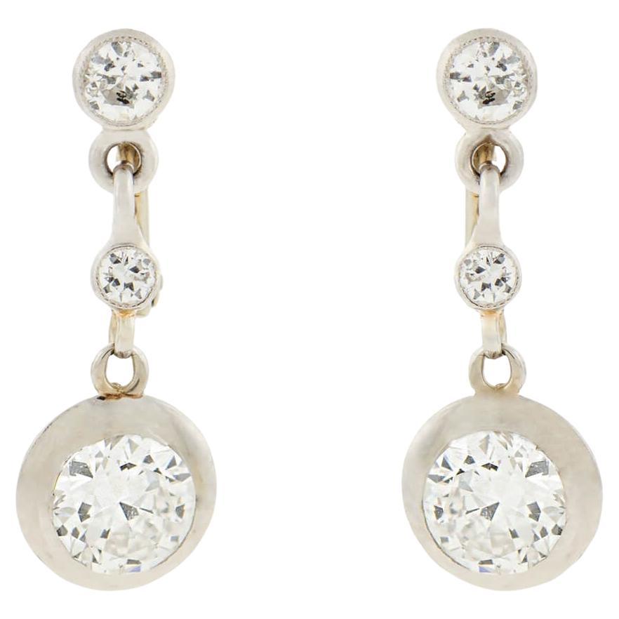 Edwardian Platinum + Diamond Dangle Earrings 2.20ctw