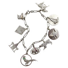 Edwardian Platin Diamant verkrustet phantasievollen Charme-Armband