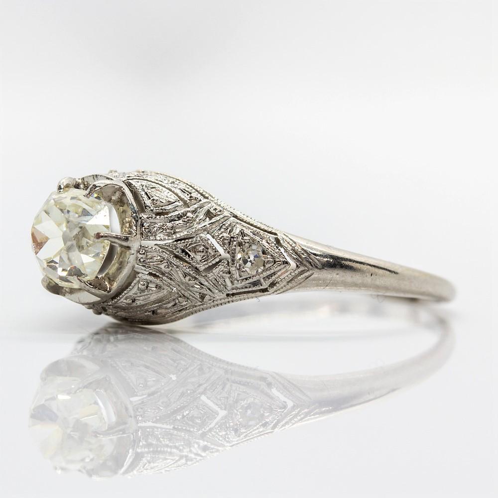 Old Mine Cut Edwardian Platinum Diamond Engagement Ring