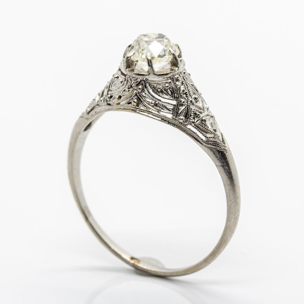 Edwardian Platinum Diamond Engagement Ring In Excellent Condition In Miami, FL