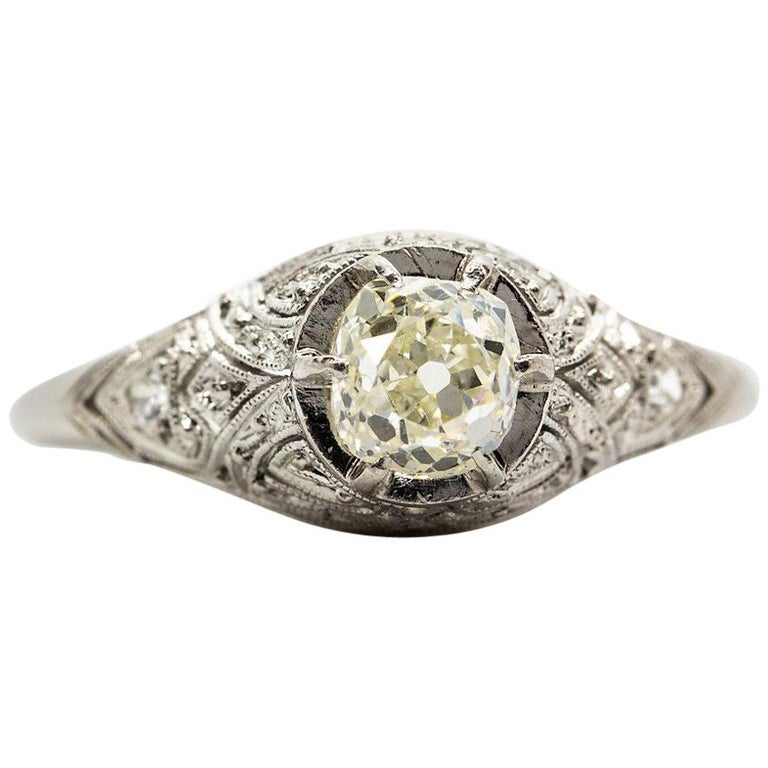  Edwardian  Platinum Diamond Engagement  Ring  For Sale  at 1stdibs