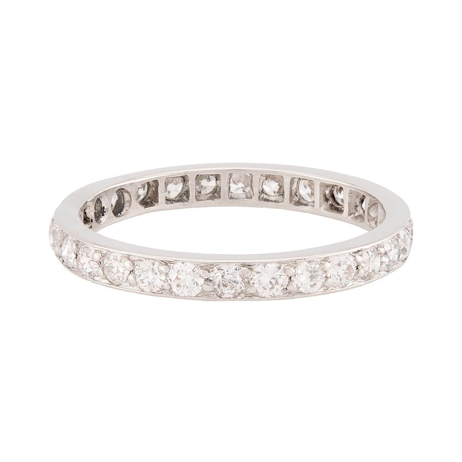 Old European Cut Edwardian Platinum Diamond Eternity Band For Sale