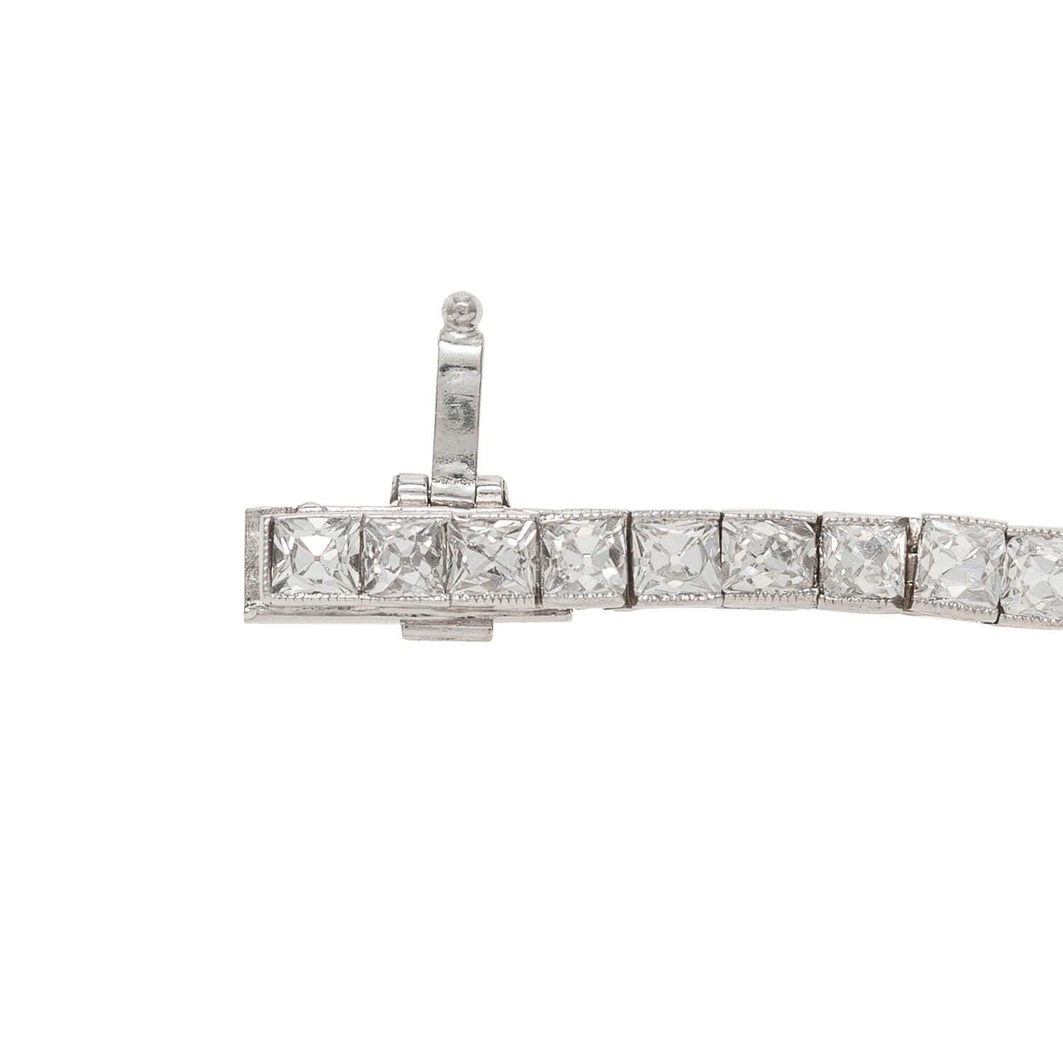 Round Cut Edwardian Platinum Diamond Line Bracelet 10ctw
