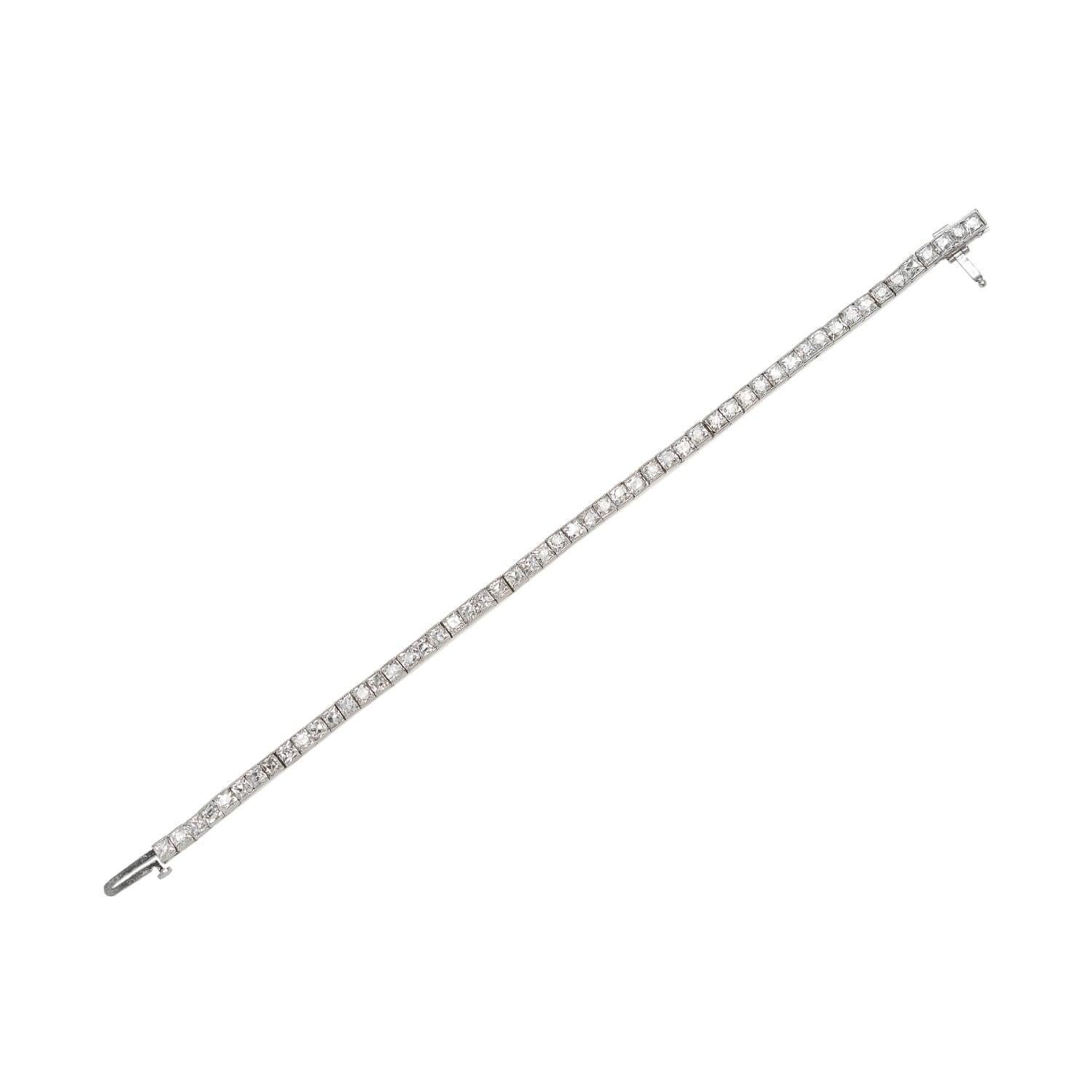 Women's or Men's Edwardian Platinum Diamond Line Bracelet 10ctw