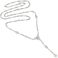 Edwardian Platinum Diamond Lorgnette Chain Necklace