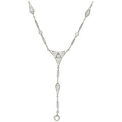 Edwardian Platinum Diamond Lorgnette Chain Necklace