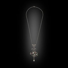 Edwardian, Platinum, Diamond, Ruby and Emerald Giardinetto Pendant, circa 1910