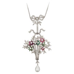 Giardinetto-Anhänger aus edwardianischem Platin, Diamant, Rubin und Smaragd, um 1910