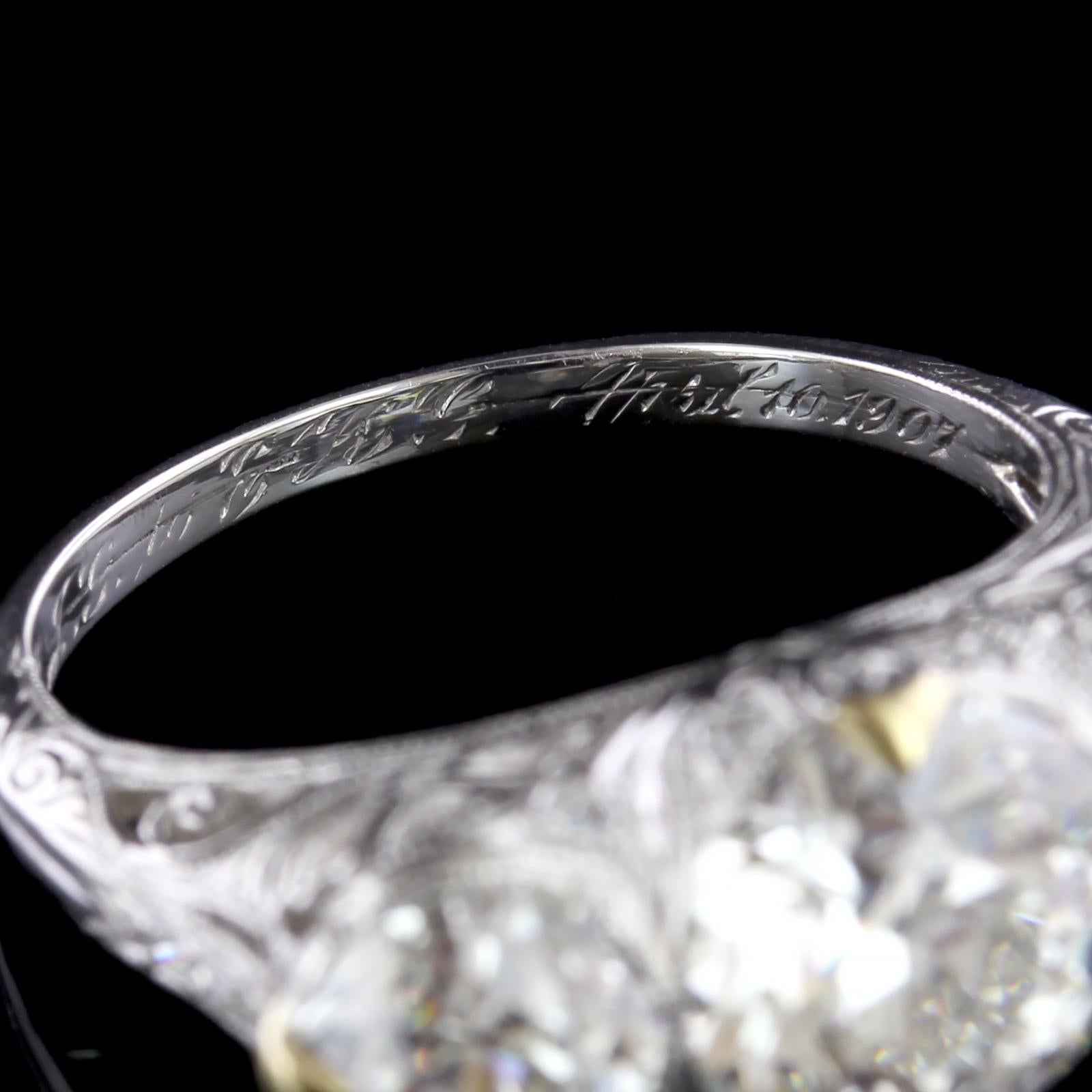 Women's Edwardian Platinum Diamond Three-Stone Ring GIA Certified