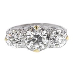 Edwardian Platinum Diamond Three-Stone Ring GIA Certified