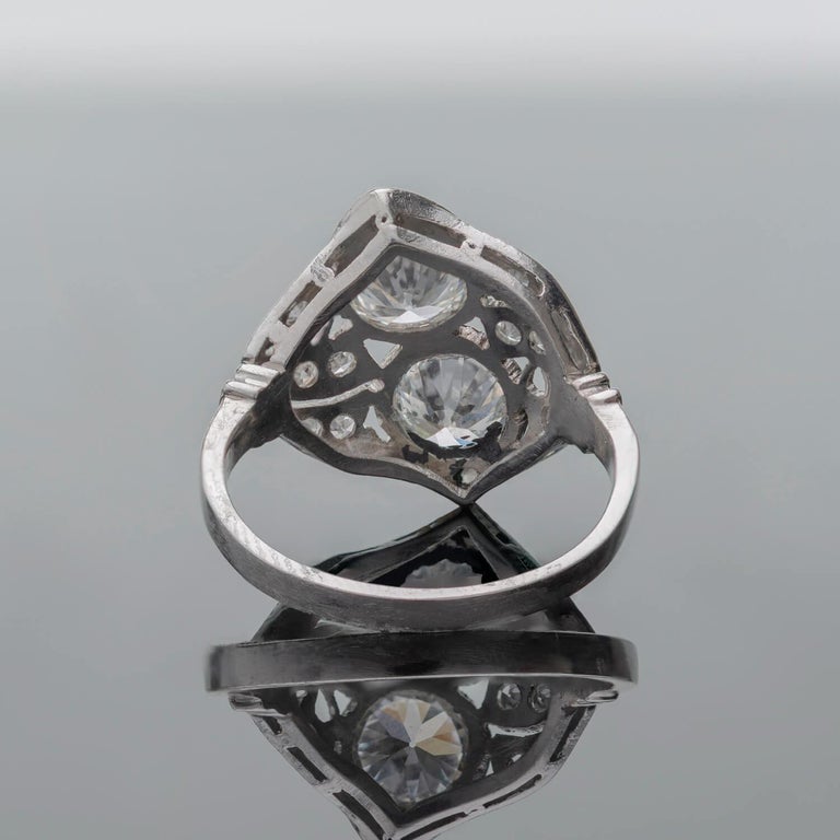 Edwardian Platinum + Diamond Twin Old European Cut Diamond Ring For Sale 1