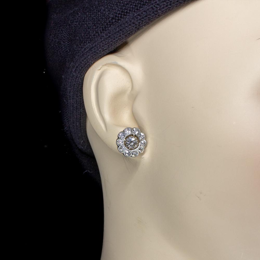Women's or Men's Edwardian Platinum Diamonds Earrings