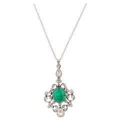 Edwardian Platinum Emerald and Diamond Pendant AGL Certified Columbia