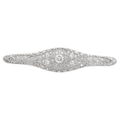 Edwardian Platinum Filigree 1.50 carat tw Diamond Floral Bar Pin